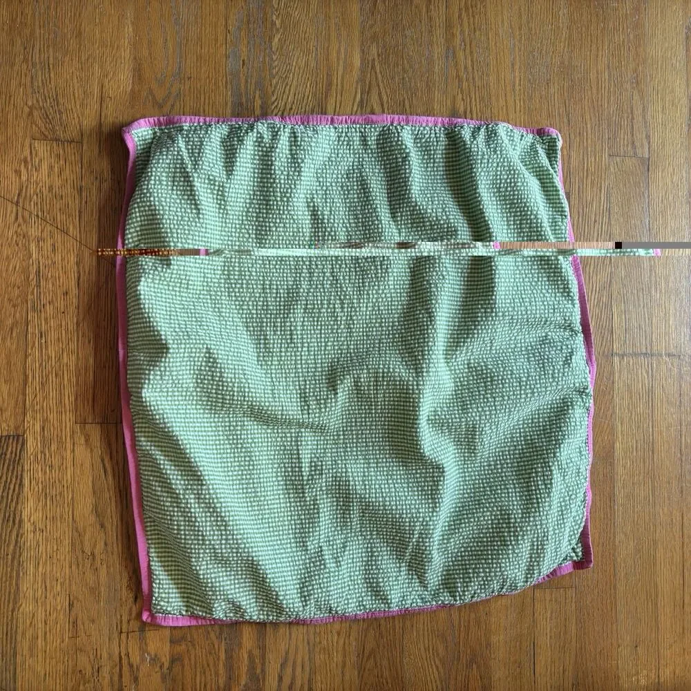 Ralph Lauren Watermill Sham Pillow Cover Green White Seersucker Pink Trim Button